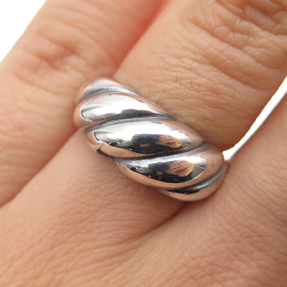 CELLINI 925 Sterling Silver Vintage Modernist Ribbed Oxidized Ring Size 5.25